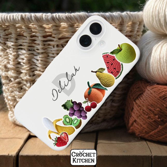 Funda iPhone 16 Collage de frutas con crochet de arcoiris brillant (Subido por el creador)