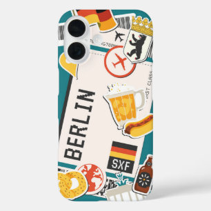 Funda iPhone 16 Collage de Pegatinas de viajes de Berlín