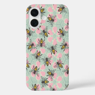 Funda iPhone 16 colmena de miel de agua rosa floral