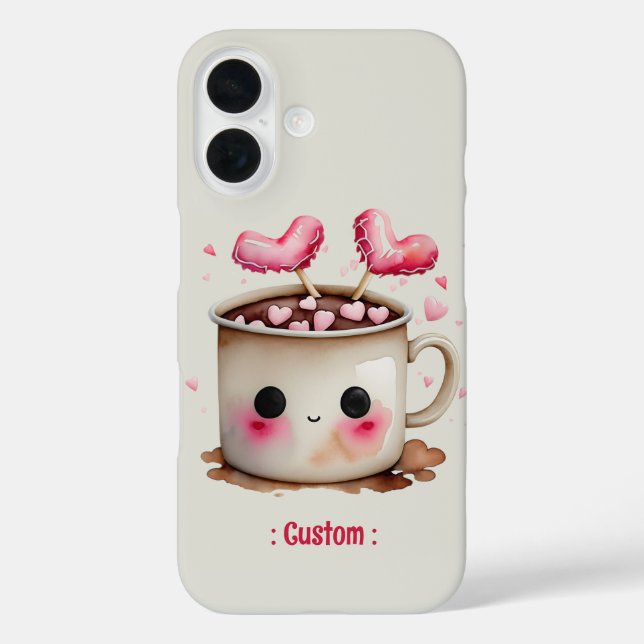 Funda iPhone 16 Color de agua rosa y crema suave de cacao caliente (Reverso )