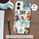 Funda iPhone 16 Color del Personalizado de nombres de Collages de<br><div class="desc">Cree fácilmente un estuche de teléfono móvil de collage de fotos personalizado en su esquema de color con este diseño de plantilla de fotos para llevar 9 de sus fotos favoritas con su elección de colores de fondo y texto y una variedad de formas y tamaños de imágenes para acomodar...</div>