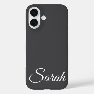 Funda iPhone 16 Color gris del nombre clásico moderno y elegante