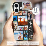 Funda iPhone 16 Color moderno del Personalizado de nombre de guión<br><div class="desc">Cree su propio estuche de fotocollage de teléfonos celulares con esta plantilla fácil de usar para 13 imágenes en una variedad de formas y tamaños con un fondo gris de carbón vegetal editable. Cambiar el color de fondo en EDIT. OPCIONES TELEFÓNICAS: El ejemplo se muestra en el funda Apple iPhone...</div>