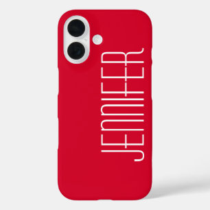Funda iPhone 16 Color rojo cereza brillante, nombre personalizado