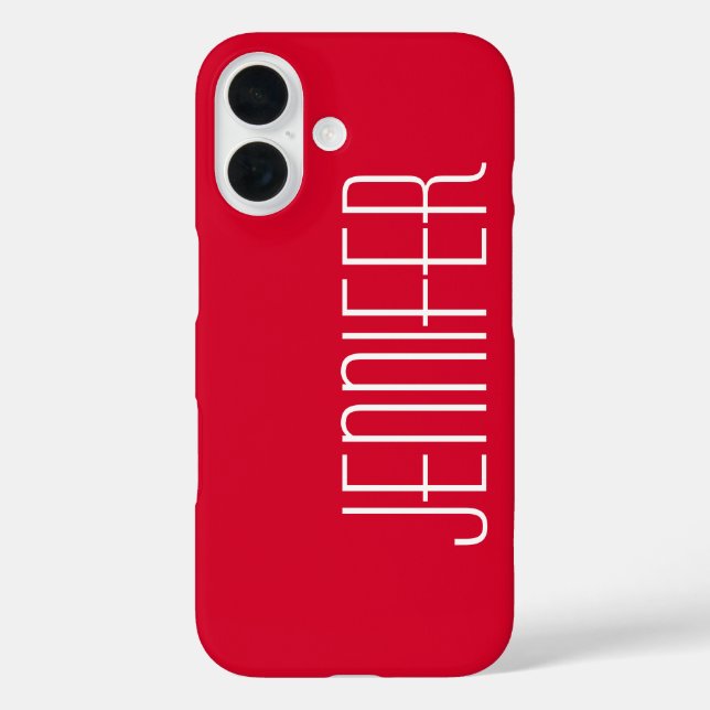 Funda iPhone 16 Color rojo cereza brillante, nombre personalizado  (Reverso )