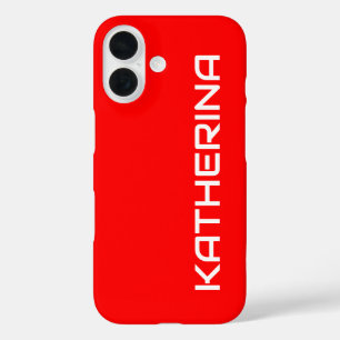 Funda iPhone 16 Color rojo sólido   Nombre blanco clásico