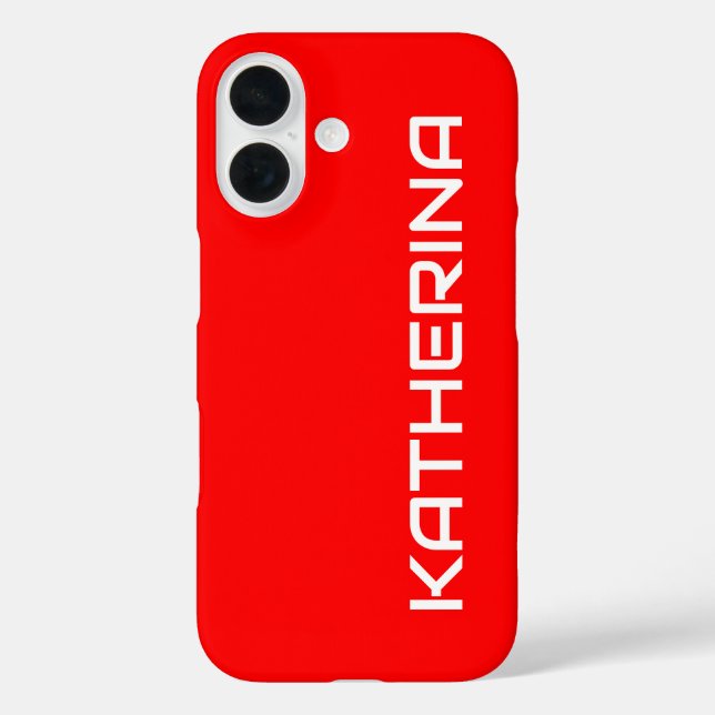 Funda iPhone 16 Color rojo sólido | Nombre blanco clásico (Reverso )