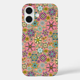 Funda iPhone 16 Colores de flores retro de la temporada de primave