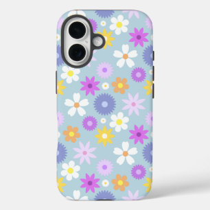 Funda iPhone 16 Colores del patrón de flor de estilo retro 70
