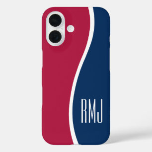 Funda iPhone 16 Colores DIY Monograma Curva Moderna Rojo Blanco Az
