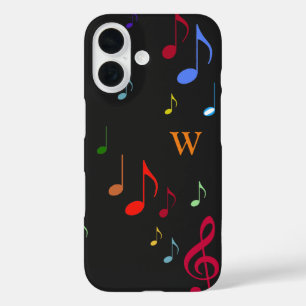 Funda iPhone 16 colores en notas musicales negras