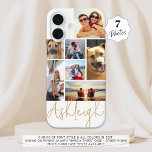 Funda iPhone 16 Colores Personalizados de Collage de fotos persona<br><div class="desc">Crea tu propio estuche de teléfono celular en color personalizado personalizado utilizando esta plantilla de collage de fotos fácil de cargar con 7 imágenes de diferentes tamaños y formas y tu nombre en tu elección de estilo de fuente y color y color de fondo (mostrado en un tipo de letra...</div>