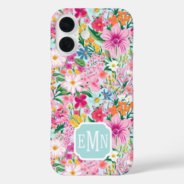 Funda iPhone 16 Colorful Floral Garden Monogrammed (Reverso )