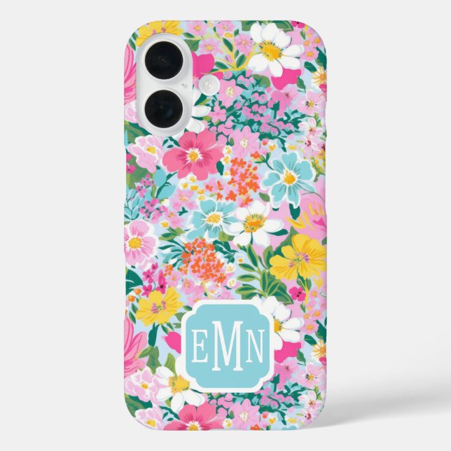 Funda iPhone 16 Colorful Modern Garden Monogrammed (Reverso )