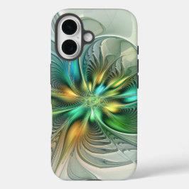 Funda iPhone 16 Colorida Fantasía Moderna Abstracto Flor Fractal