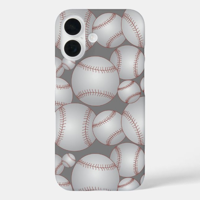 Funda iPhone 16 Colorido patrón de Baseballs Gris (Reverso )