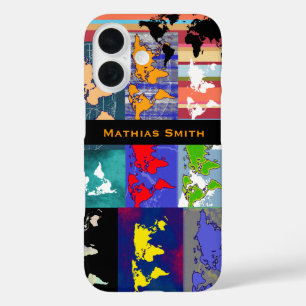 Funda iPhone 16 coloridos mapas geográficos mixtos del mundo