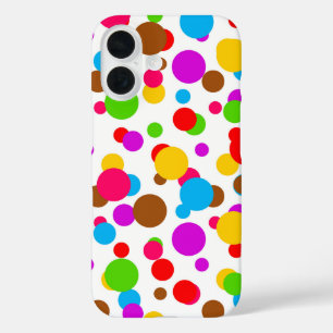 Funda iPhone 16 Coloridos puntos de Polka de fondo blanco