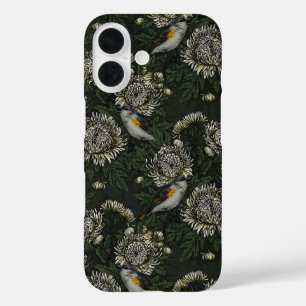 Funda iPhone 16 Comienza en crisantemos en verde y blanco