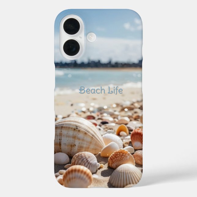 Funda iPhone 16 conchas marinas en la playa (Reverso )