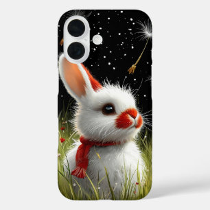 Funda iPhone 16 Conejo blanco adorable sentado en la hierba