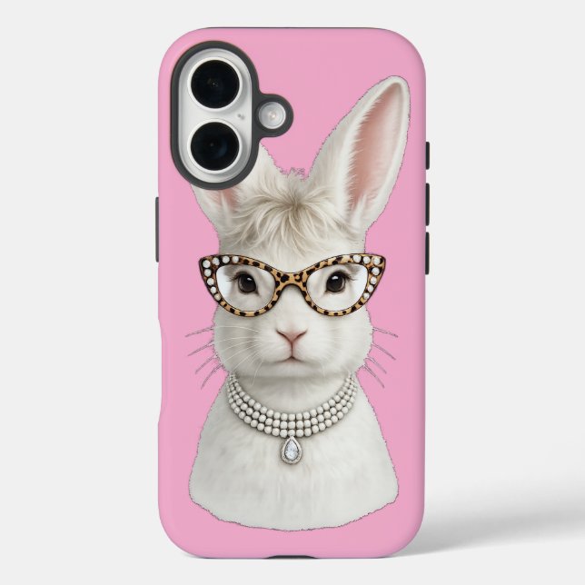 Funda iPhone 16 Conejo de Moda Divertido con Gafas de Leopardo (Reverso )