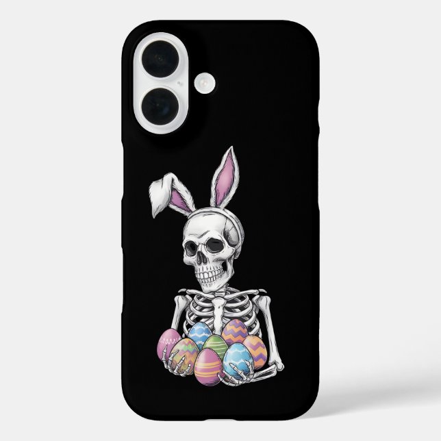 Funda iPhone 16 Conejo Esqueleto Sosteniendo Huevos de Pascua Cone (Reverso )