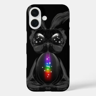 Funda iPhone 16 Conejo negro lindo con alma arcoiris chakra
