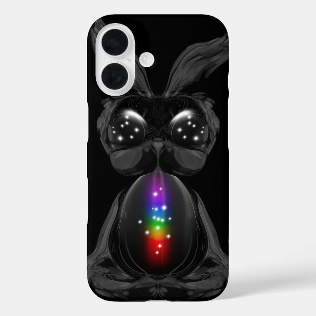 Funda iPhone 16 Conejo negro lindo con alma arcoiris chakra (Reverso )