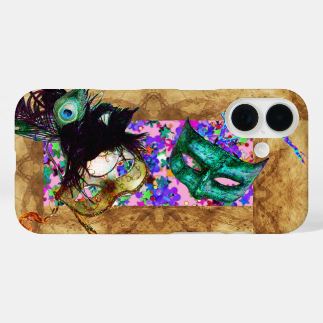 Funda iPhone 16 Confeti de pergamino MARDI GRAS MASQUERADE (Reverso (Horizontal))