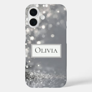 Funda iPhone 16 Confeti plateado cayendo sobre gris