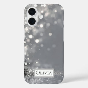 Funda iPhone 16 Confeti plateado que cae sobre gris