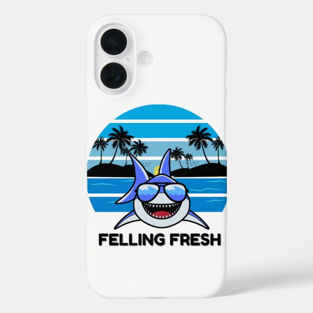 Funda iPhone 16 Cool Retro Shark with Sunglasses (Reverso )