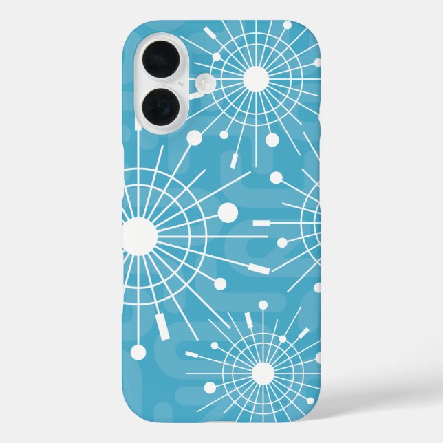 Funda iPhone 16 Copos de Nieve Navideños Atómicos de Estilo Modern (Reverso )