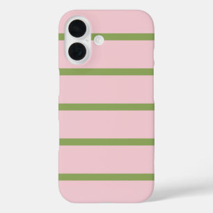 Funda iPhone 16 Coqueta Chic Preppy Rayas Verdes y Rosadas Pastel