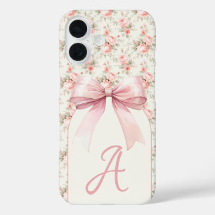 Funda iPhone 16 Coqueta de arco rosado monograma