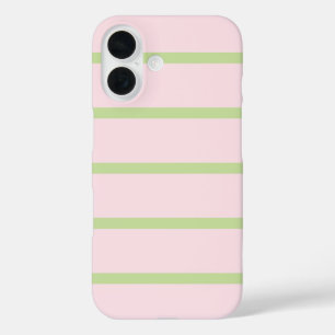 Funda iPhone 16 Coqueta Elegante Chic Pastel Verde y Rayas Rosadas
