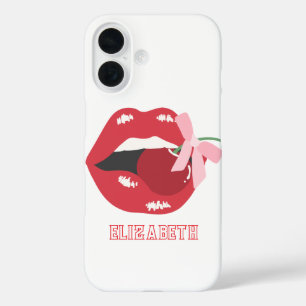 Funda iPhone 16 Coquette Red Lips Cinta Rosa Bow