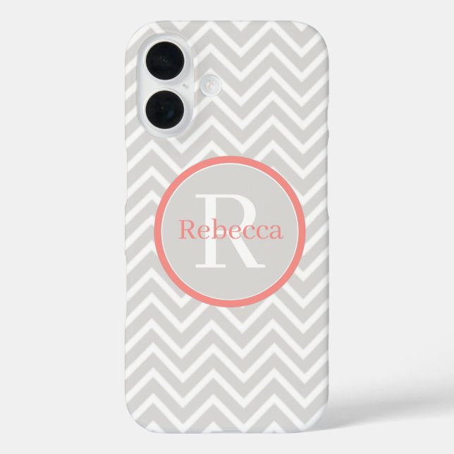 Funda iPhone 16 Coral Chevron Monograma apenas ahí (Reverso )