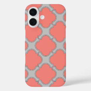 Funda iPhone 16 Coral en cuatro hojas y gris
