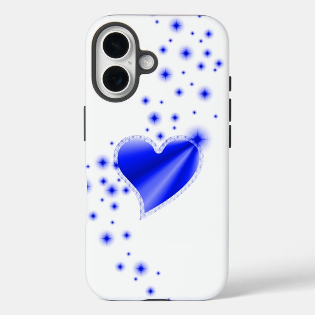 Funda iPhone 16 Corazón arcoiris azul con estrellas (Reverso )