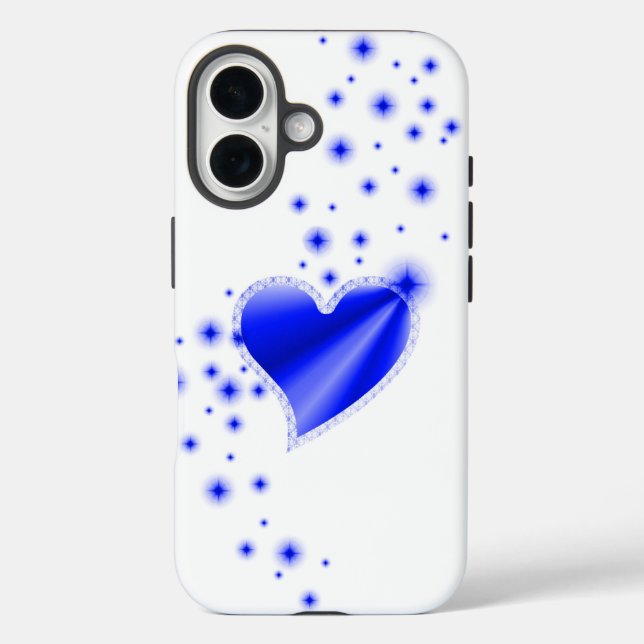 Funda iPhone 16 Corazón arcoiris azul con estrellas (Reverso )