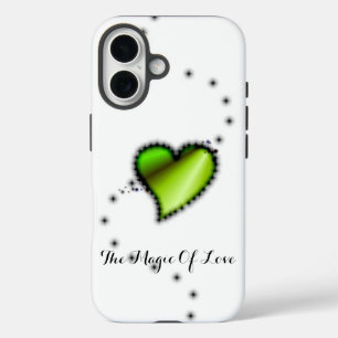 Funda iPhone 16 Corazón arcoiris verde con estrellas, la magia del