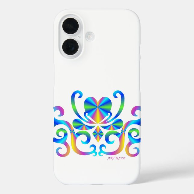 Funda iPhone 16 Corazón arcoiris y Lily (Reverso )