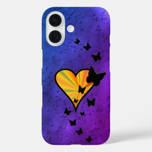 Funda iPhone 16 Corazón arcoiris y mariposa