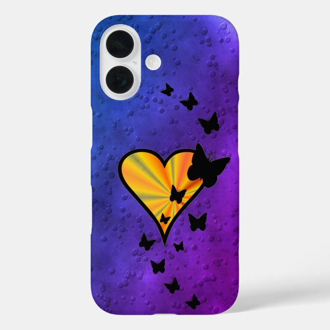 Funda iPhone 16 Corazón arcoiris y mariposa (Reverso )
