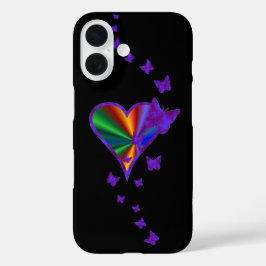 Funda iPhone 16 Corazón arcoiris y mariposa