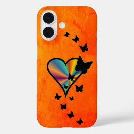 Funda iPhone 16 Corazón arcoiris y mariposa