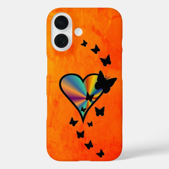 Funda iPhone 16 Corazón arcoiris y mariposa (Reverso )