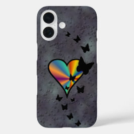 Funda iPhone 16 Corazón arcoiris y mariposa